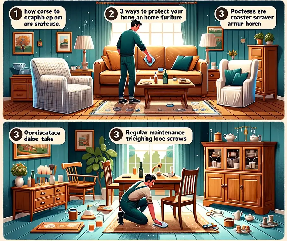 Ways-to-Protect-Your-Home-Furniture-from-Wear-and-Tear.-The-scene-is-divided-into-three-sections-each-illustrating