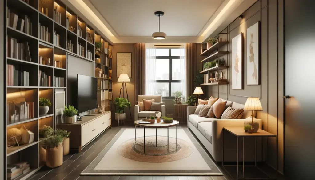 A cozy and well-organized living room with perfect furniture arrangement